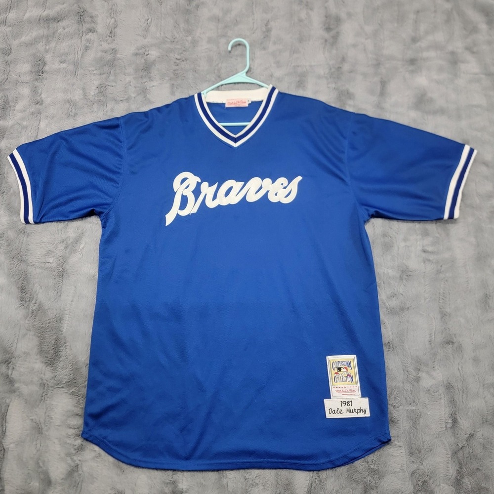 Atlanta Braves Dale Murphy Jersey Mens 56 Blue MLB Mitchell Ness #3 Cooperstown